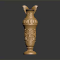Golden Vase Shaped Sculpture With Intricate Carved Patterns And Wing Decorations