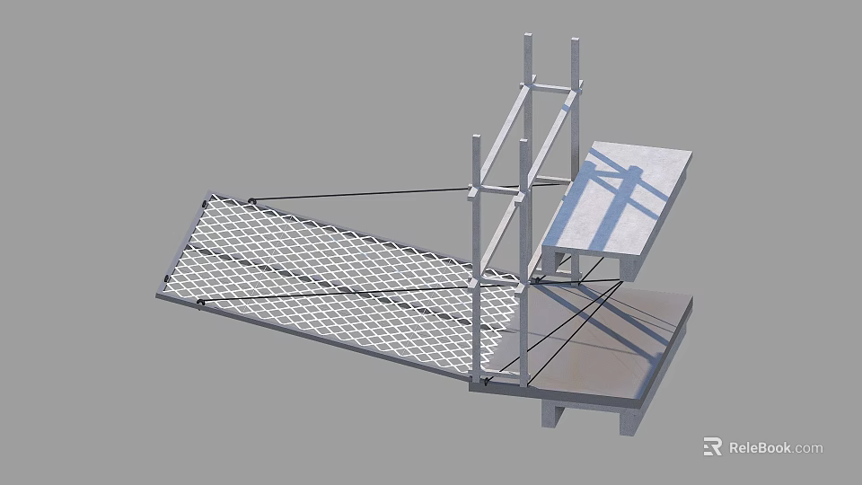 Industrial Metal Scaffolding Structure With Mesh Platform And Support Frames 3d model 