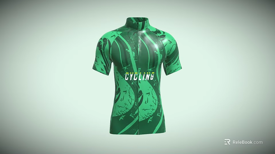 Green Short Sleeve Cycling Jersey With Pattern Design And Cycling Text 3d model 