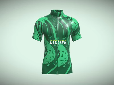 Green Short Sleeve Cycling Jersey With Pattern Design And Cycling Text 3d model