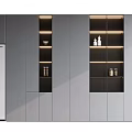 Modern Sleek Grey Built in Wine Cabinet With LED Lighting And Glass Shelves