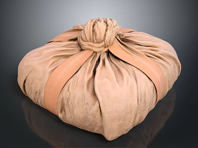 Brown Round Fabric Storage Pouch With Decorative Knot And Soft Texture 3d model