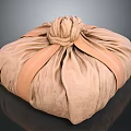 Brown Round Fabric Storage Pouch With Decorative Knot And Soft Texture 3d model