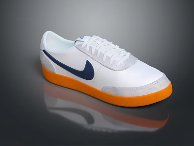 White Lace Up Sneakers with Blue Logo and Orange Sole Casual Design 3d model