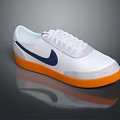 White Lace Up Sneakers with Blue Logo and Orange Sole Casual Design