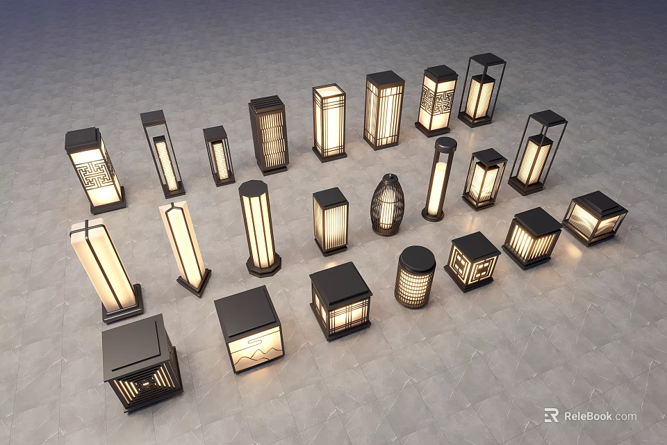 Various Modern Outdoor Lights With Different Stylish Designs And Glass Elements 3d model 