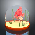 Underwater Scene In Transparent Glass Dome With Red Fish Green Seaweed And Sandy Bottom