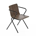 Modern Wooden Desk With Curved Top And Black Metal Frame Accompanied By Chair