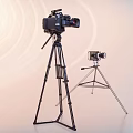 Professional And Compact Digital Cameras Mounted On Tripods With Circular Lighting Effect 3d model