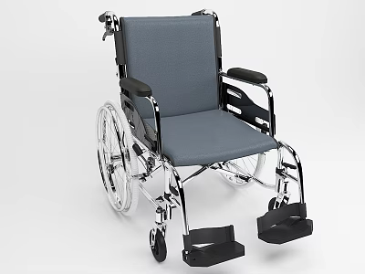 Medical Equipment Wheelchair With Gray Seat And Backrest Metal Frame Black Armrests Footrests 3d model