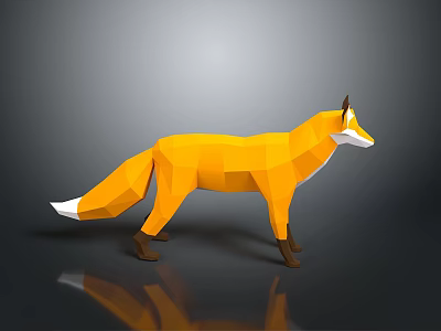 Low Poly Yellow Fox Model With Geometric Design And Grey Background 3d model