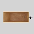 Wooden Bathtub With Natural Wood Texture And Black Metal Handles For Home Spa Design