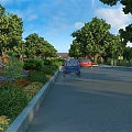 Garden Ornaments with Green Trees Colorful Flowers and Shrubs Along Roadside