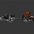 Red Black Mechanical Tools With Gray Components And Industrial Design