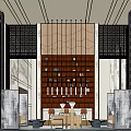 Hotel Public Lounge With Modern Design Marble Tables Wooden Decorative Wall And Comfortable Seating