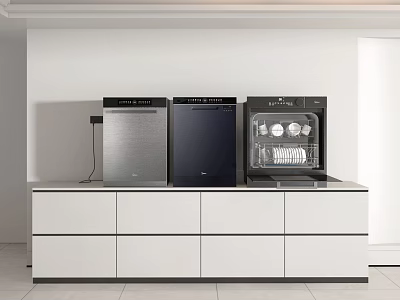 Modern Kitchen With Three Built In Appliances On White Cabinet Countertop 3d model
