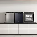 Modern Kitchen With Three Built In Appliances On White Cabinet Countertop