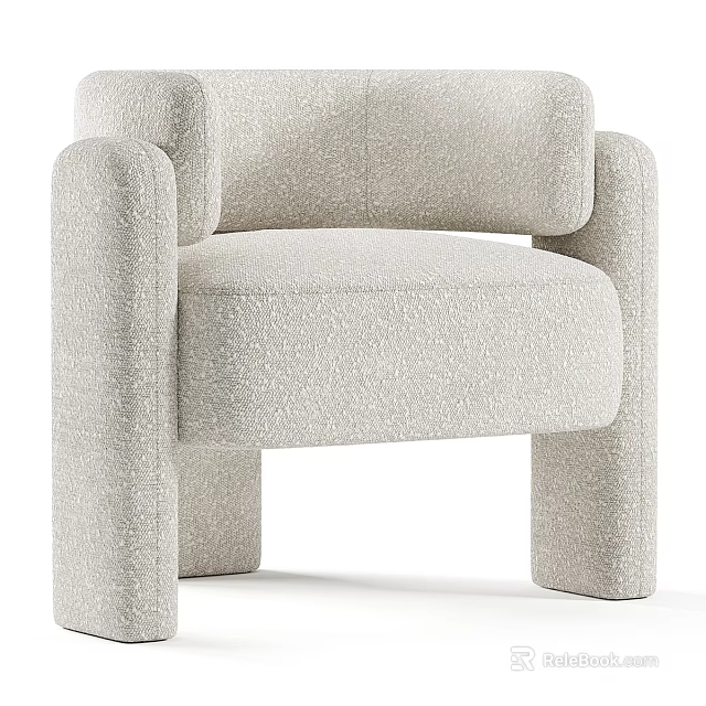 Modern Light Beige Textured Fabric Armchair With Square Legs And Armrests 3d model 