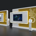 Exhibition Island Display Featuring Screen Gear Decorations And Information Charts