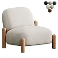 Beige Upholstered Accent Chair With Rounded Design And Wooden Legs