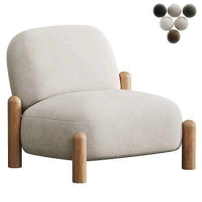 Beige Upholstered Accent Chair With Rounded Design And Wooden Legs 3d model