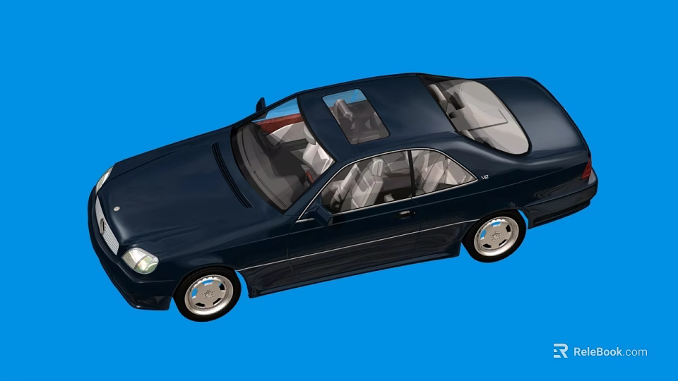 Black Coupe Car With Sunroof And Sleek Design On Blue Background 3d model 