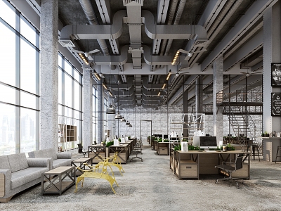 Industrial Style Public Office Open Office Area 3d model