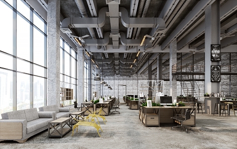 Industrial Style Public Office Open Office Area 3d model