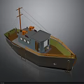 Small Fishing Boat With Blue Cabin Orange Railings And Wooden Deck Ladder