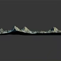 Realistic 3D Garden Landscape Model Featuring Mountains Green Vegetation and Blue Water Bodies
