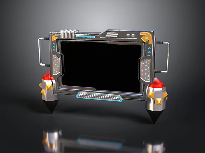 Futuristic Sci Fi Display Device With Metallic Frame Black Screen And Red Yellow Accents 3d model