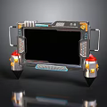 Futuristic Sci Fi Display Device With Metallic Frame Black Screen And Red Yellow Accents