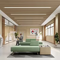 Hospital Outpatient Clinic Waiting Area With Self Service Kiosks Green Sofas Plants And Bright Lighting