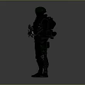 Man In Green And Black Tactical Gear Holding Rifle Against Neutral Gray Background