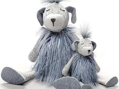 Cute Gray Fluffy Plush Toys Big And Small With Closed Eyes Design 3d model