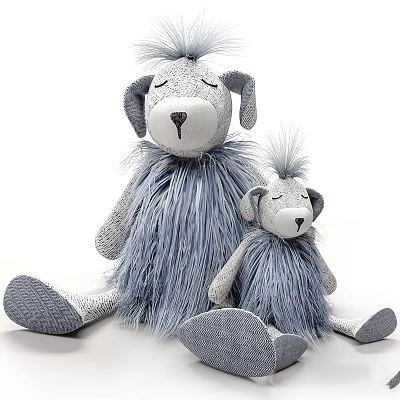 Cute Gray Fluffy Plush Toys Big And Small With Closed Eyes Design 3d model
