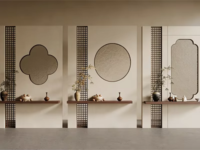 Traditional Chinese Room Dividers With Openwork Patterns Decorative Shelves and Vases 3d model