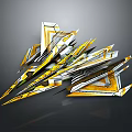 Futuristic Cosmic Spacecraft Design With Yellow White Green Geometric Shapes Sharp Edges And Streamlined Structure