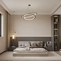 Modern Minimalist Bedroom Interior Design With Grey Headboard Wall Circular Chandelier And Bedside Tables