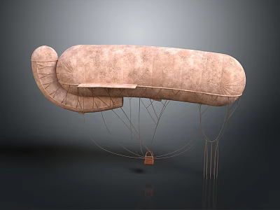 Vintage Brown Airship With Spiral Structure Hanging Basket And Support Stands 3d model