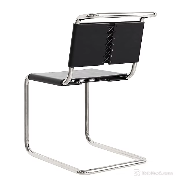 Modern Black Single Chair With Sturdy Silver Metal Frame And Crisscross Back Design 3d model 