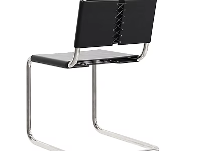 Modern Black Single Chair With Sturdy Silver Metal Frame And Crisscross Back Design 3d model