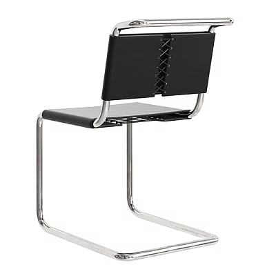 Modern Black Single Chair With Sturdy Silver Metal Frame And Crisscross Back Design 3d model