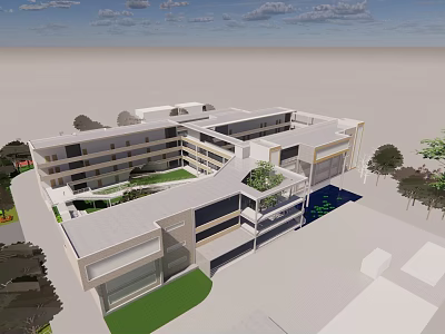 Modern School Campus Building Design With Courtyard Green Areas And Open Spaces 3d model