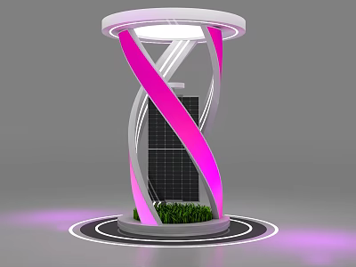 Display Shelf With Spiral Pink White Design Top Lighting Bottom Green Plants Black Grid 3d model