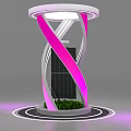 Display Shelf With Spiral Pink White Design Top Lighting Bottom Green Plants Black Grid