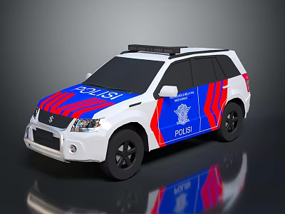 White Police SUV Vehicle With Blue Red Stripes And Badge Design 3d model