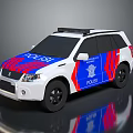 White Police SUV Vehicle With Blue Red Stripes And Badge Design