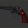 Classic Revolver With Black Metal Frame Red Checkered Grip And Shiny Finish