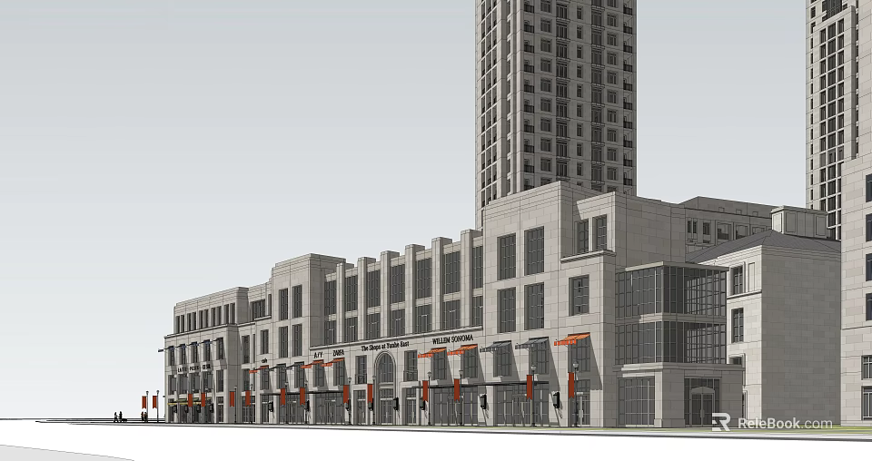 Modern Commercial Street With Multi Story Buildings Large Windows And Retail Storefronts 3d model 